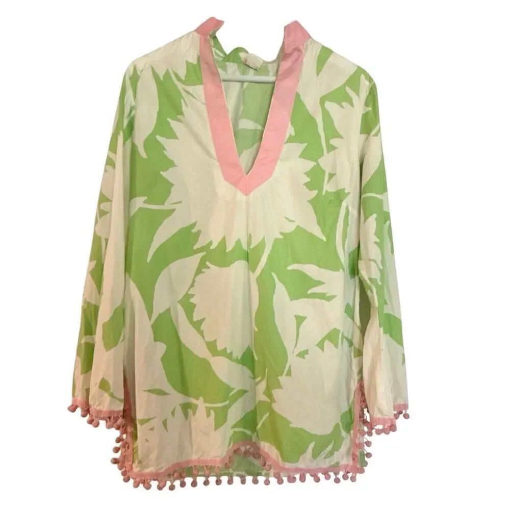 Molly B preppy trim Pom Pom tunic pullover made in Boston XL